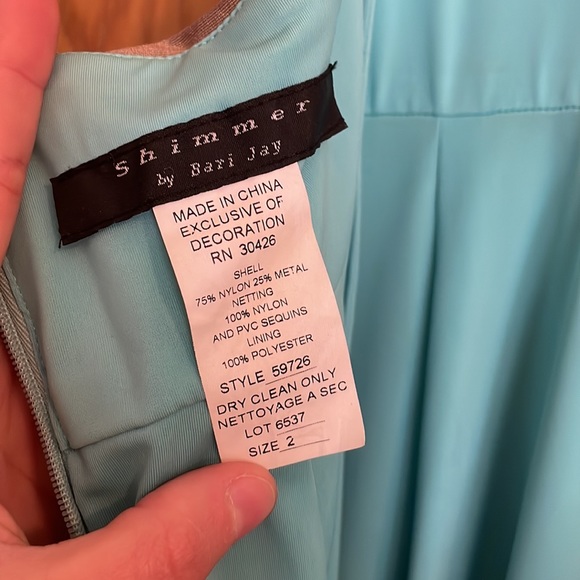 Long, gold sequin dress with teal overlay - Picture 6 of 7